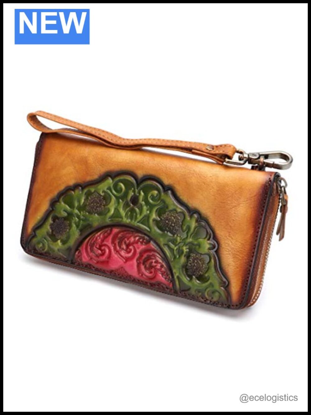 Genuine Leather Long Wallet Vintage Embossing Handmade Clutch